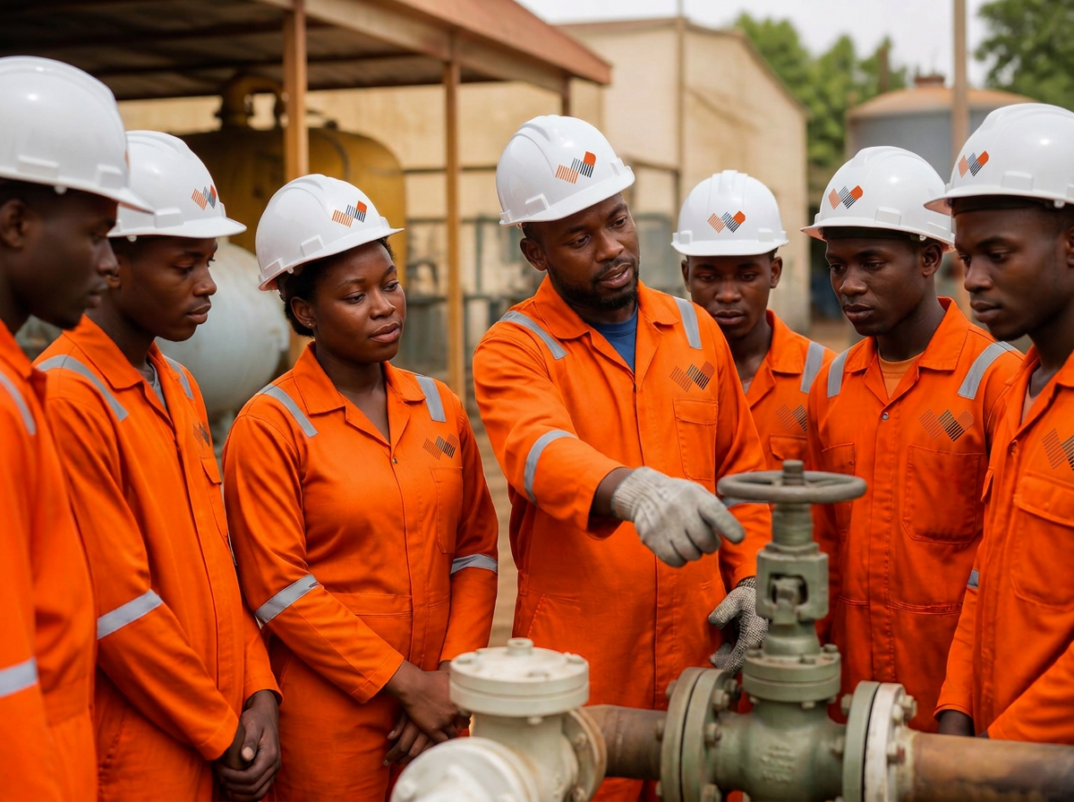 Nigerian engineers collaborating at an operations base