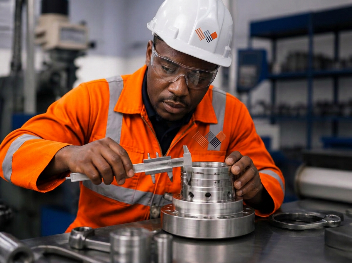 Technician inspecting equipment for quality assurance